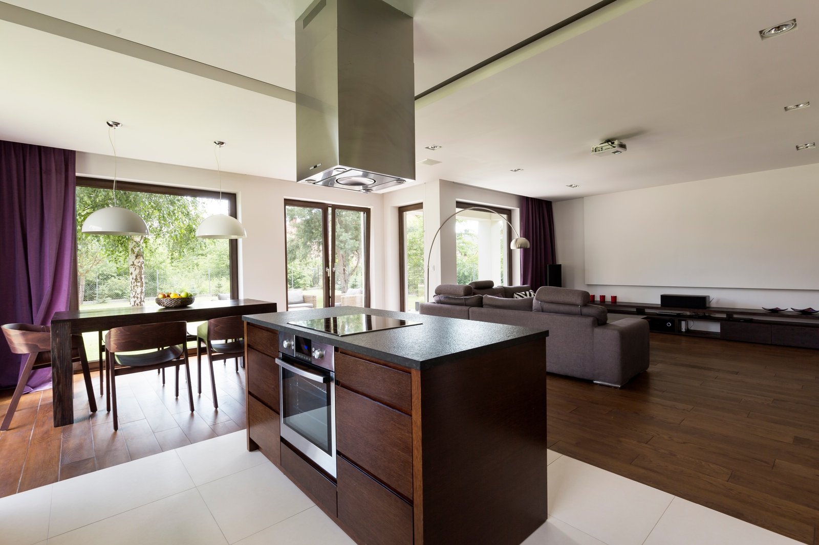 Kitchen island in center of open home space